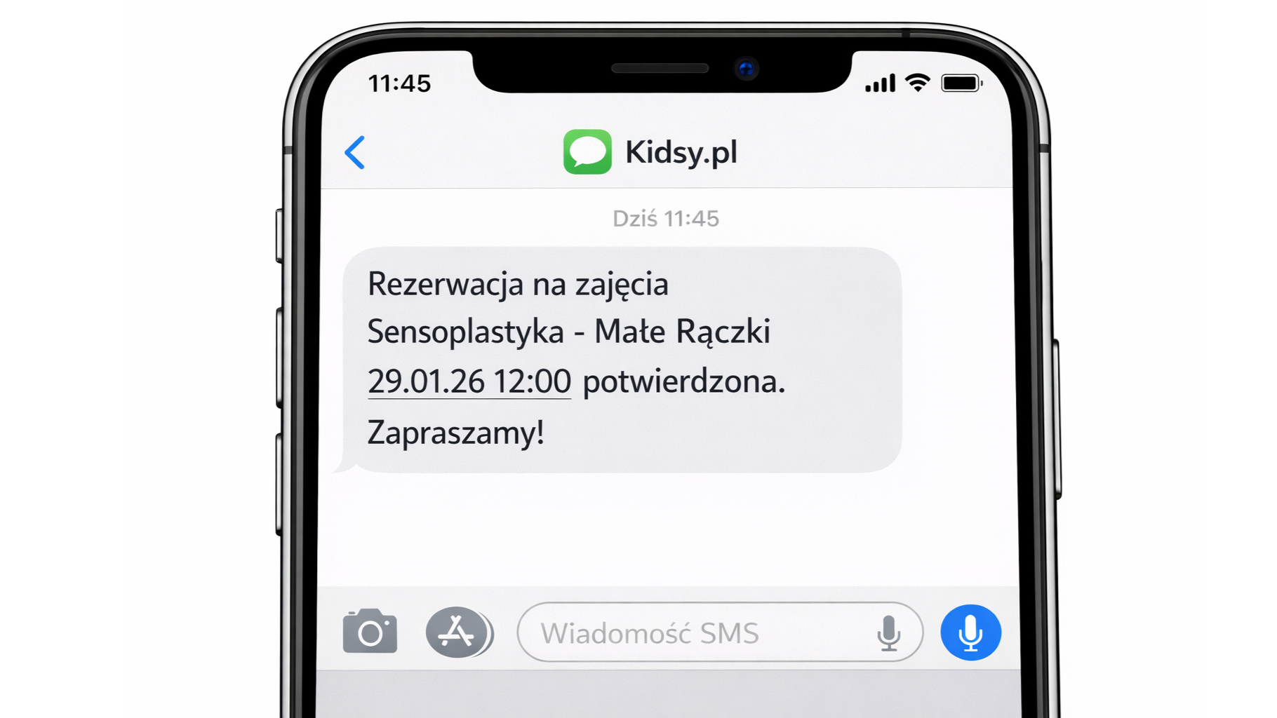 Przykład SMS z potwierdzeniem rezerwacji